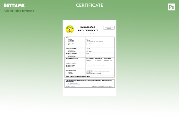 модерен стил Мадагаскар од витално значење извод од матичната книга на родените